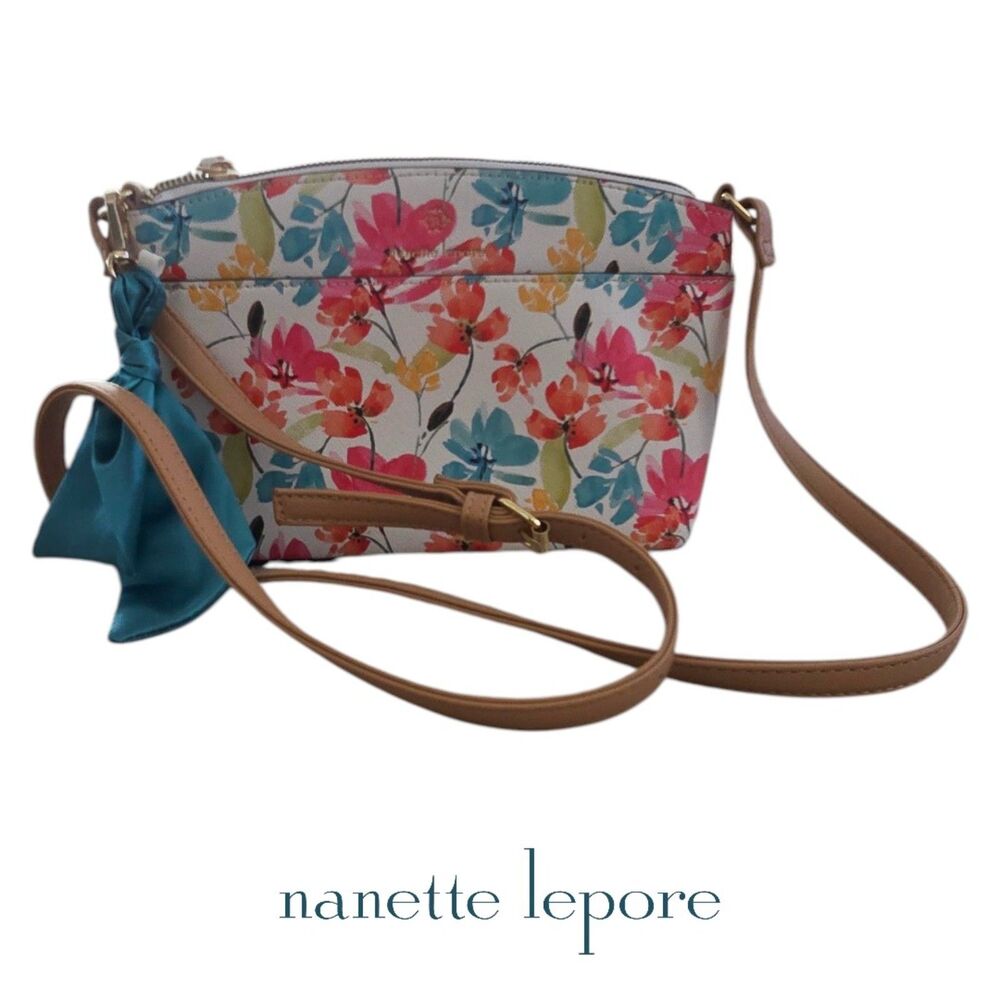 Nanette Lepore Multicolor Floral Crossbody Purse Faux Leather Shoulder Bag NWOT